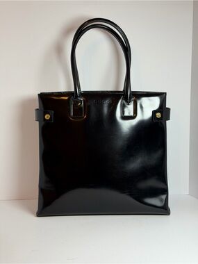 Vintage Gucci Black Patent Leather Shopper Tote Bag